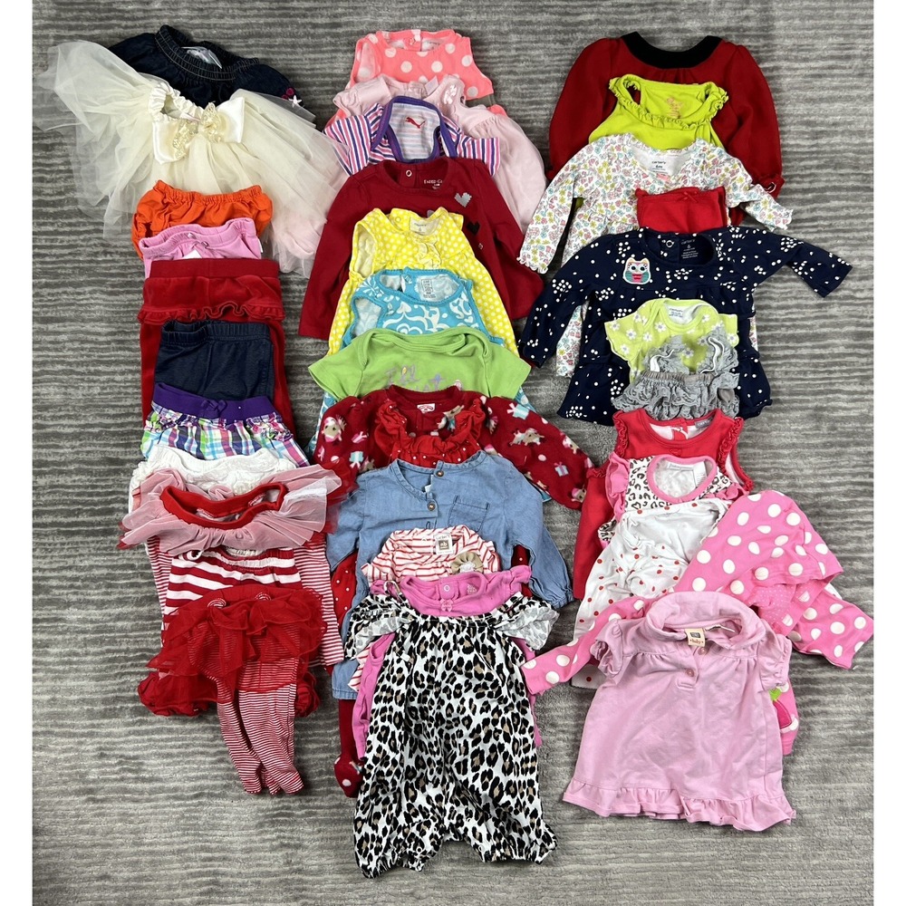 Lot of 36 Baby Girls Clothes NB 3 6 9 Months Carters Faded Glory Garanimals etc+